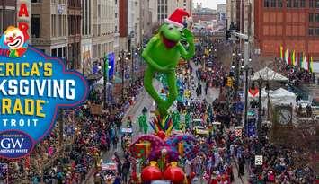 Kermit the Frog looms over Woodward Avenue during Americas Thanksgiving Parade in Detroit. Photo courtesy The Parade Company/Facebook.