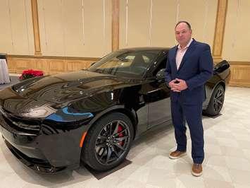 Jeff Hines, President of Stellantis Canada in front of the new electric Dodge Charger, built at the Windsor Assembly Plant, December 11, 2024. (Photo by Maureen Revait)
