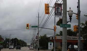 The veteran banner project along Wyandotte Street in the Olde Riverside BIA, September 12, 2023. (Photo by Maureen Revait)