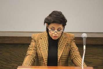 Toronto lawyer Marie Henein speaks to law students at the University of Windsor on April 7, 2016. (Photo by Ricardo Veneza)