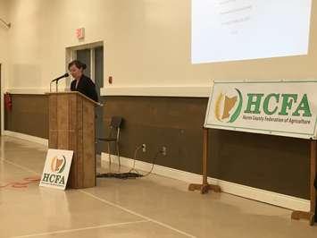 Huron County Federation of Agriculture President Erica Murray addressing the 2017 HCFA Annual Meeting in Holmesville. October 26th, 2017 (Photo by Ryan Drury)