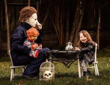 Ella Crossett having tea with Michael Myers. Southern Valley Photography- Shawna Beck. Submitted photo.