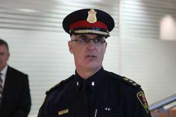 Windsor Police Chief Al Frederick speaks at Windsor Police Headquarters, May 5, 2015. (Photo by Mike Vlasveld)