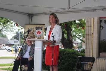 Minister of Colleges and Universities Jill Dunlop speaks  at Westervelt College in Windsor, July 20, 2021. (Photo by Maureen Revait) 