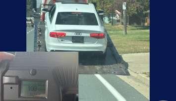 Image of a vehicle being towed after being stopped for excessive speed in LaSalle, September 2, 2025. Photos courtesy LaSalle Police Service/X.