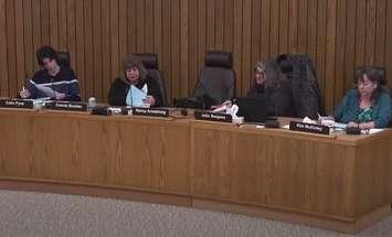 From left to right: Student Trustee Colin Pyne, Trustee Connie Buckler, Trustee Julia Burgess, and Trustee Kim McKinley of the Greater Essex District School Board. (Photo via video GECDSB)
