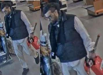 A man being sought in connection with a series of retail thefts is shown on surveillance camera. Image provided by Windsor police.
