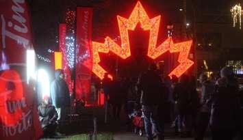 The popular maple leaf at Bright Lights Windsor, Jackson Park, December 6, 2019. Photo by Mark Brown/Blackburn News.