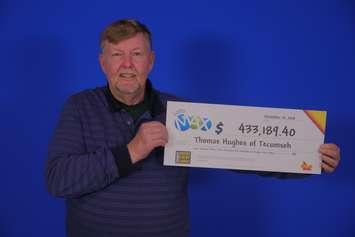 Thomas Hughes of Tecumseh won $433,189 in the November 16 LOTTO MAX draw. Dec 19, 2018. (Photo courtesy of OLG)