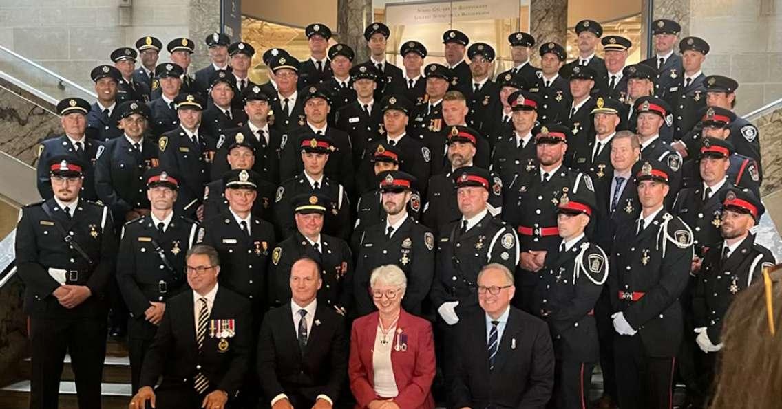 London firefighters who received the 2024 Ontario Medal for Bravery, June 17, 2024. Photo provided by the London Fire Department.