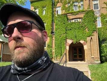 James Wray, or Rhino Jim, is collecting signatures so he can run for the Rhinoceros Party in Windsor-Tecumseh. (Photo courtesy of James Wray)