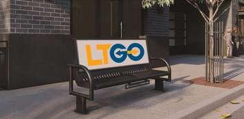 A bench at a LT-GO bus stop in Leamington. Photo courtesy Municipality of Leamington.