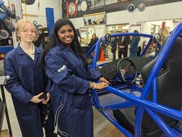 Students at St. Anne Catholic High School in Lakeshore show off the SWITCH electric vehicle kit on December 14, 2023. Photo courtesy WECDSB/Twitter.