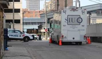 The Special Investigations Unit investigating a scene in downtown Windsor, March 21, 2018. (Photo by Maureen Revait) 