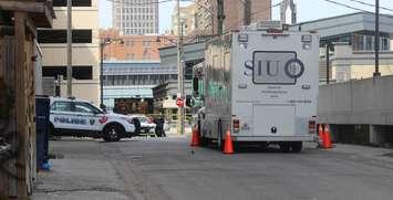 The Special Investigations Unit investigating a scene in downtown Windsor, March 21, 2018. (Photo by Maureen Revait) 
