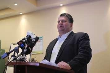 Windsor Regional Hospital president and CEO David Musyj discusses the hospital financial update with reporters on April 5, 2019. Photo by Mark Brown/Blackburn News.