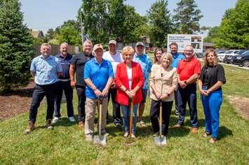 Former Lakeshore Councillor Linda McKinlay (front and centre), is joined by Mayor Tracey Bailey and others at the groundbreaking of a new public park, July 3, 2025. Photo courtesy Municipality of Lakeshore.