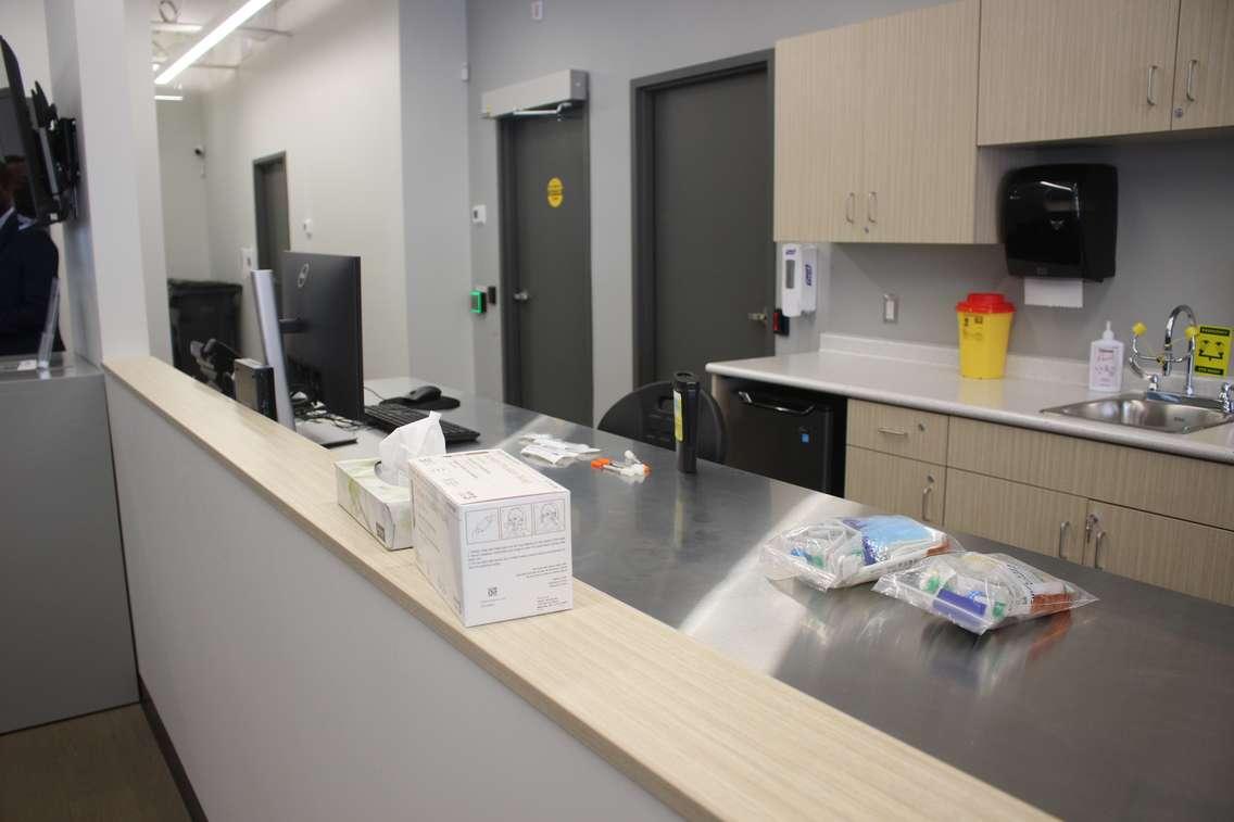 Nurses station at the Safepoint safe consumption site in Windsor, April 19, 2023. (Photo by Maureen Revait) 