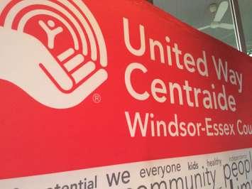 The backdrop for speakers at the United Way Windsor-Essex 2014 campaign launch event held at Cooper's Hawk Vineyards in Harrow on October 7, 2014. (Photo by Ricardo Veneza)