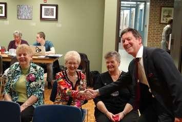 Owen Sound Mayor Ian Boddy congratulates the city's Volunteers of the Year
From Left:  Ann Kelly, Barbara Olmsted and Eugenia Rawn (Photo by Kirk Scott) 