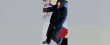 Photo of a suspect wanted in connection with a robbery in Chatham on March 25, 2020. (Photo courtesy of Chatham-Kent police)