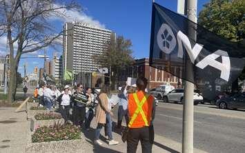 Public health nurses hold an information picket outside of the Windsor Essex County Health Unit, October 9, 2024. (Photo by Maureen Revait) 