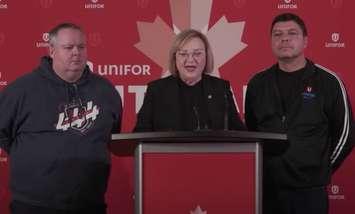 Unifor Local 444's James Stewart, National President Lana Payne, and Unifor 707's Vito Beato. (Courtesy of Unifor)