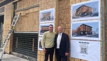 Graeme Thompson and Larry Horwitz in front of the West Walkerville Hotel, May 15, 2024. (Photo by Maureen Revait)