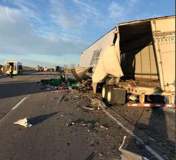 Crash on Highway 401 in Tecumseh on November 16, 2019. (Photo via Tecumseh Fire Twitter)