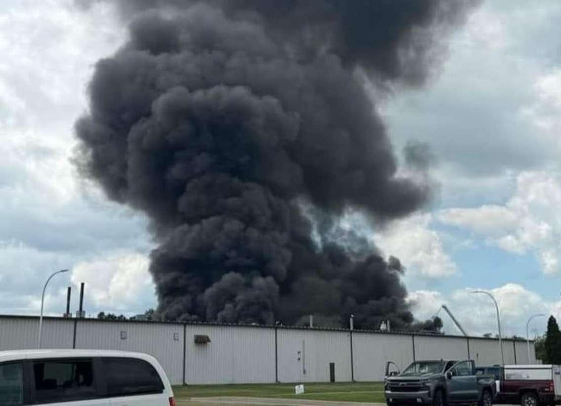 Warehouse fire at US Farathane on July 7, 2024. (Photo courtesy of Sarnia Fire Rescue via Facebook)