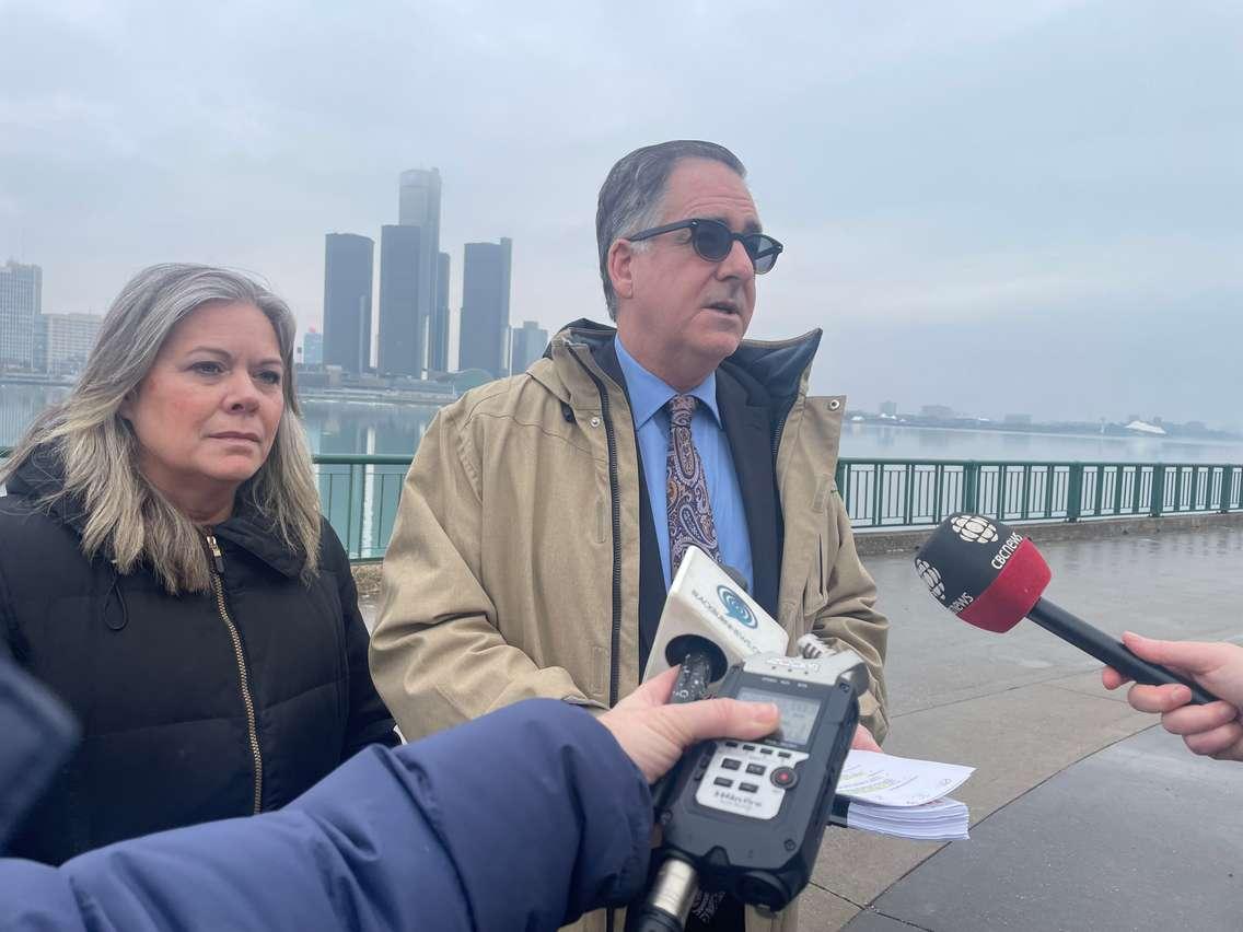 Ontario NDP candidate Lisa Gretzky and Windsor-West MP Brian Masse, February 3, 2025. (Photo by Maureen Revait)