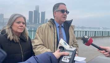 Ontario NDP candidate Lisa Gretzky and Windsor-West MP Brian Masse, February 3, 2025. (Photo by Maureen Revait)