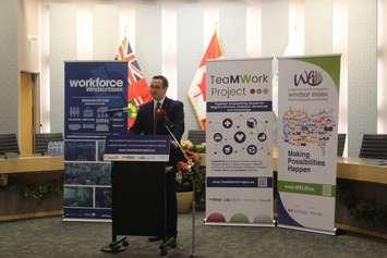 Windsor-Tecumseh MP Irek Kusmierczyk announces grant to support migrant workers, December 19, 2022. (Photo by Maureen Revait) 