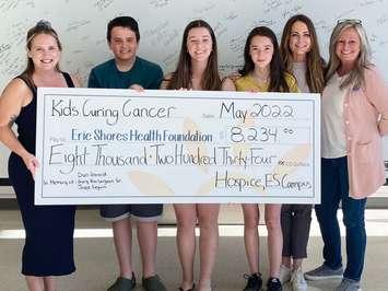Kids Curing Cancer cheque presentation (Image courtesy of Erie Shores Health Foundation)