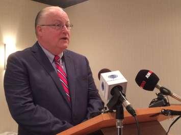 WEEDC CEO Stephen MacKenzie is introduced, August 8, 2016. (Photo by Mike Vlasveld)