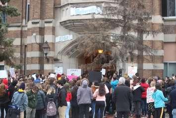 Walkerville Collegiate students demonstrate on April 4, 2019. Photo by Mark Brown/Blackburn News.