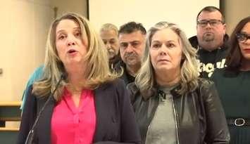 (Screenshot of Ontario NDP Leader Marit Stiles, Windsor West MPP Lisa Gretzky, Windsor-Tecumseh NDP nominee Gemma Grey-Hall)