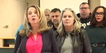 (Screenshot of Ontario NDP Leader Marit Stiles, Windsor West MPP Lisa Gretzky, Windsor-Tecumseh NDP nominee Gemma Grey-Hall)