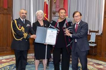 From left to right: Lieutenant-Commander Shekhar Gothi, the Honourable Edith Dumont, Sheila P. K. Barker, and the Honourable Raymond Cho. (submitted photo)