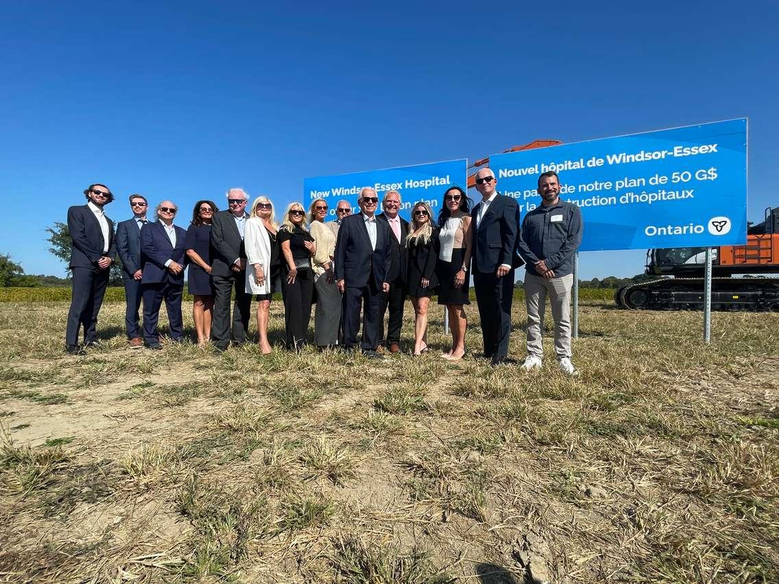 The Solcz family with Premier Doug Ford at the site of the new Windsor/Essex acute care hospital, September 16, 2024. (Photo by Maureen Revait) 