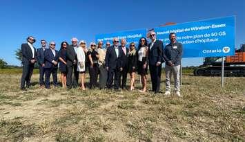 The Solcz family with Premier Doug Ford at the site of the new Windsor/Essex acute care hospital, September 16, 2024. (Photo by Maureen Revait) 