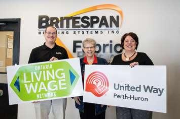 Pictured (From L to R): Phil Goulet (Director of Technical Services and Materials Management, Britespan), Lisa Harper (United Way Perth Huron Manager Community Development, Northern Huron) and Stephanie Towton (Executive Assistant and Administrative Leader, Britespan)