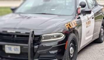 An Ontario Provincial Police cruiser in Essex, December 11, 2024. Photo by Mark Brown/WindsorNewsToday.ca.