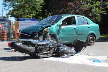 Pillette Rd. is closed at Ontario St. in Windsor after a car and motorcycle crash, September 21, 2015. (Photo by Mike Vlasveld)