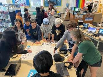 Grade six students from West Oaks French Immersion Public School participate in a Lunar Rover Control Experience. Photo by Rebecca Chouinard.