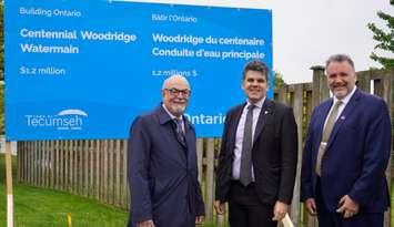 Tecumseh Mayor Gary McNamara, from left, Windsor-Tecumseh MPP Andrew Dowie, and Tecumseh Deputy Mayor Joe Bachetti on site of a watermain replacement. Photo provided by MPP Andrew Dowie.