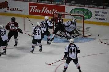 The Windsor Spitfires lose 2-1 against the Guelph Storm September 28, 2014. (Photo by Jason Viau)