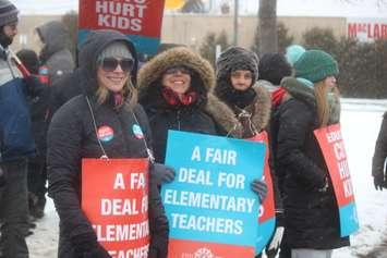 ETFO members picket outside Campbell Public School in Windsor, February 7, 2020. Photo by Mark Brown/Blackburn News.