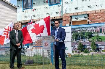 London North Centre MP Peter Fragiskatos announced more than $1.3 million to retrofit Fanshawe College's Kestrel Court residence, July 25, 2022. Photo courtesy of  Peter Fragiskatos.