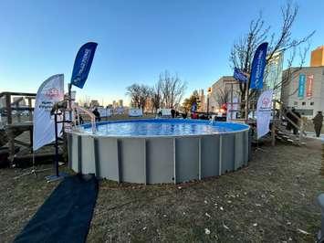 The pool for the annual Polar Plunge for Special Olympics Ontario is seen outside the Windsor International Aquatic Training Centre on February 29, 2024. Photo courtesy LaSalle Police Service/Facebook.